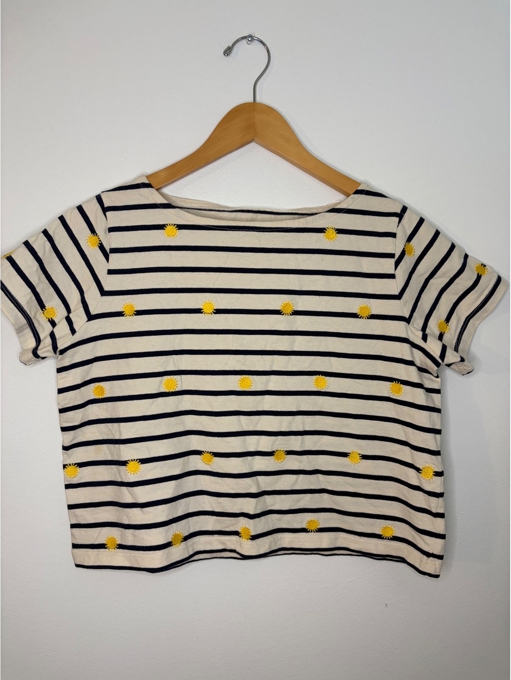 Madewell XS Striped Cotton T-Shirt with Yellow Sun Embroidery